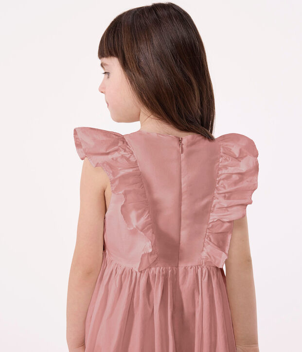 Abito smanicato da bambina in cotone tinta unita rosa