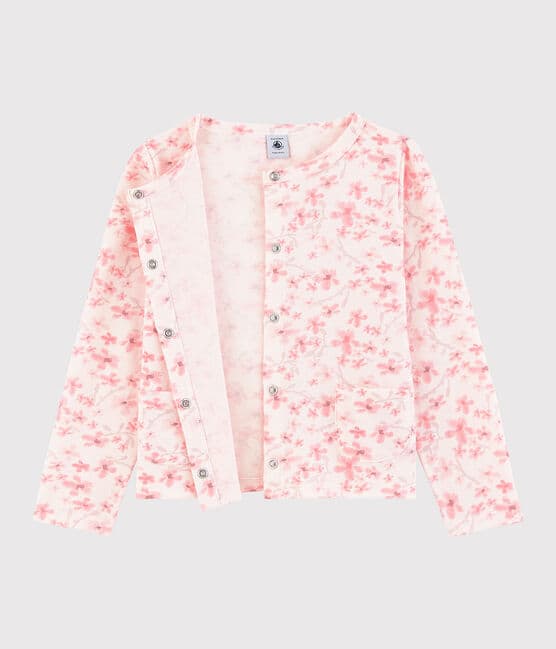 Cardigan in jersey piqué bambina rosa FLEUR/bianco MULTICO