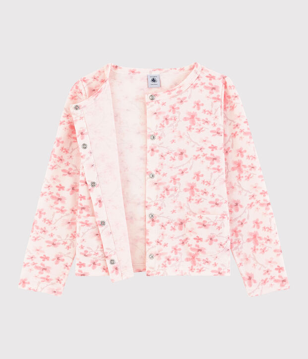 Cardigan in jersey piqu&eacute; bambina rosa/multicolore