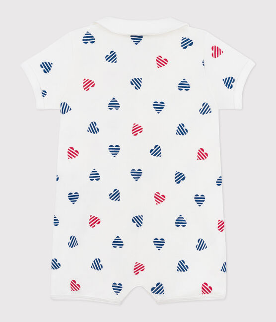 Tutina corta in cotone con colletto a cuori a righe neonato bianco MARSHMALLOW/bianco MULTICO