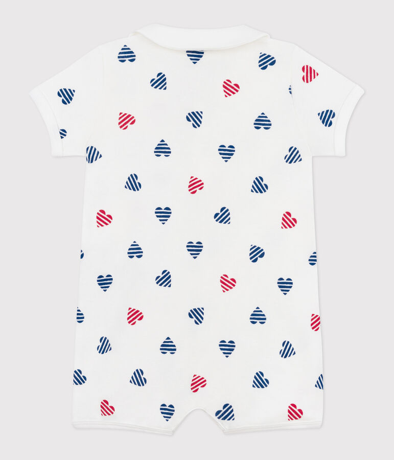 Tutina corta in cotone con colletto a cuori a righe neonato bianco MARSHMALLOW/bianco MULTICO