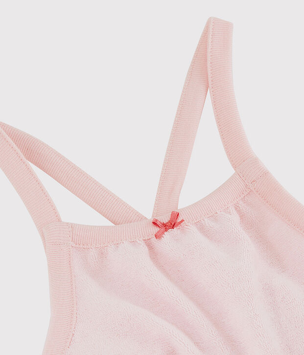 Tuta corta rosa beb&egrave; bambina in spugna bouclette di cotone biologico rosa