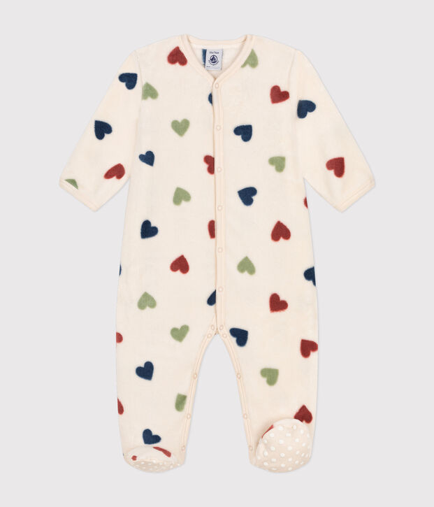 Tutina pigiama in pile neonato ecru/multicolore