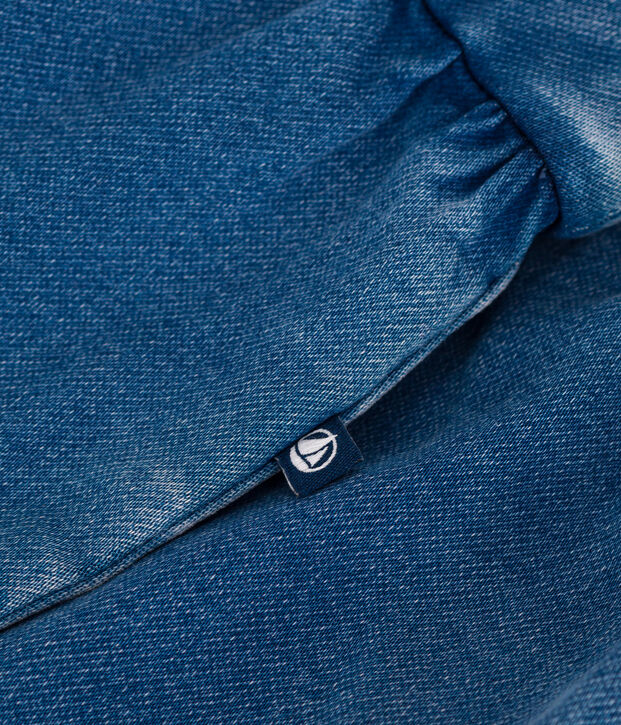 Salopette neonato in denim ed elastan a gamba lunga blu