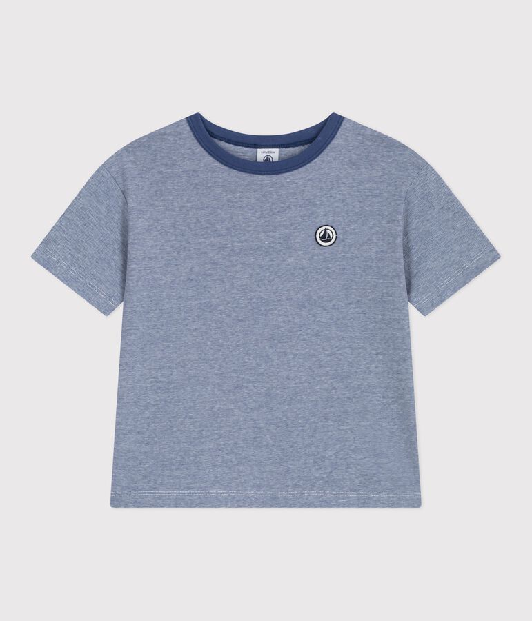 T-shirt a maniche corte in cotone a righe bambino blu/bianco
