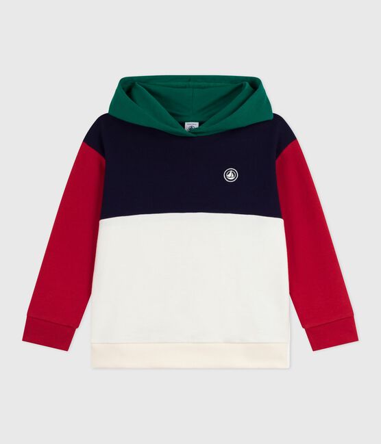 Felpa con cappuccio in cotone color block bambino blu SOIR/ MULTICO