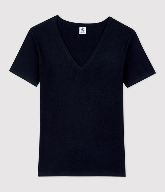 T-shirt L'ICONIQUE scollo a V in cotone donna blu SMOKING