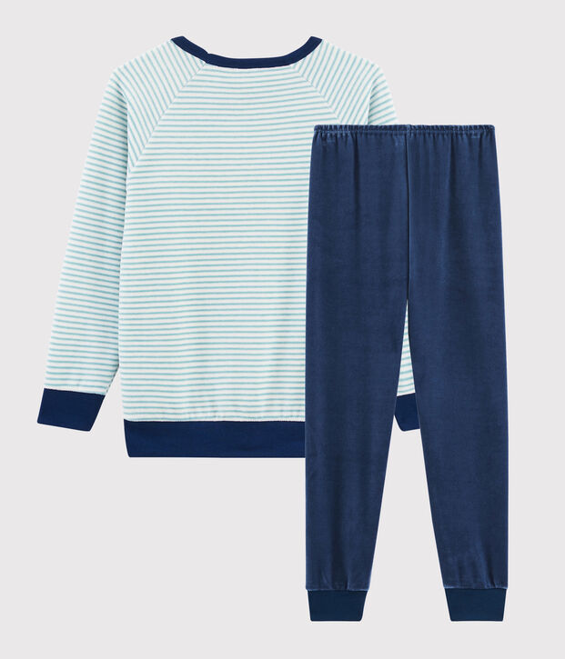 Pigiama motivo yeti in ciniglia bambino blu/multicolore