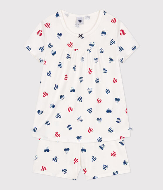 Pigiama corto in cotone con stampa a cuori bambina bianco MARSHMALLOW/bianco MULTICO