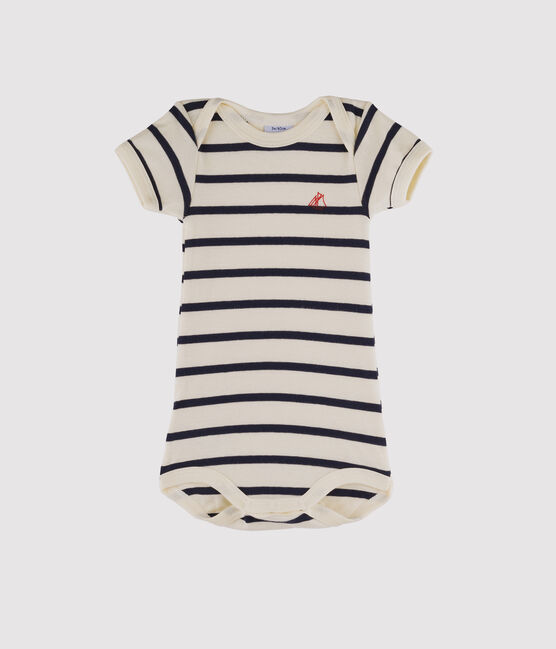 Body manica corta bebè femmina - maschio beige COQUILLE/blu SMOKING