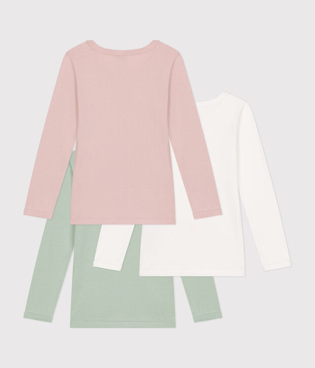 Set di 3 T-shirt a maniche lunghe tinta unita in cotone bambino multicolore
