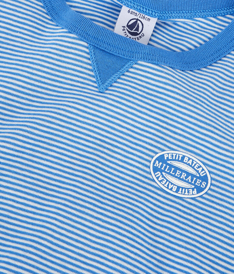 Pigiama corto bambino a righe in cotone blu/bianco