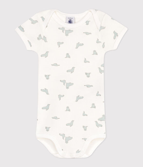 Body a maniche corte in cotone con stampa neonato MARSHMALLOW/ PAUL