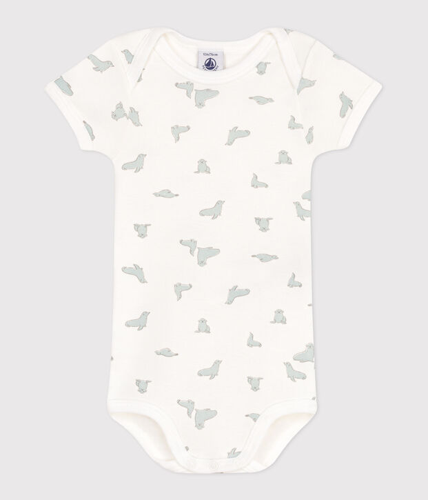 Body a maniche corte in cotone con stampa neonato bianco/verde