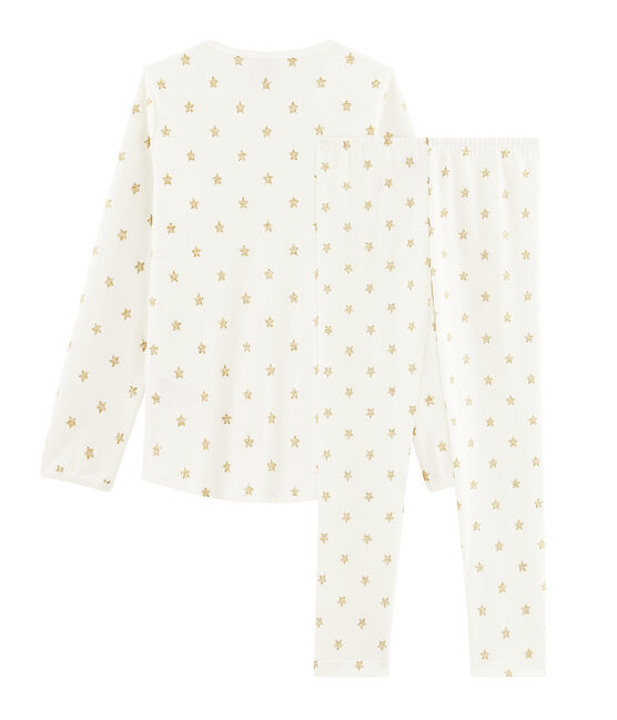 Pigiama a stelle bambina a costine bianco MARSHMALLOW/giallo OR