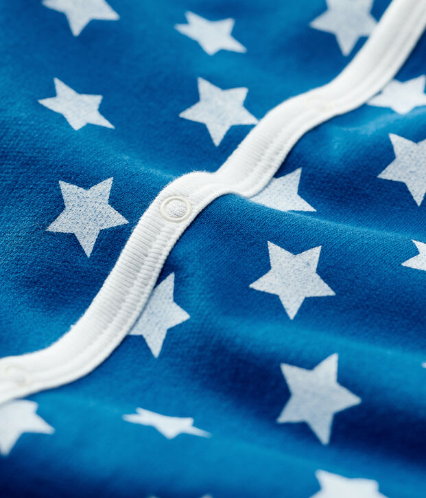 Tutina pigiama beb&egrave; fantasia a stelle in molleton di cotone biologico blu/bianco