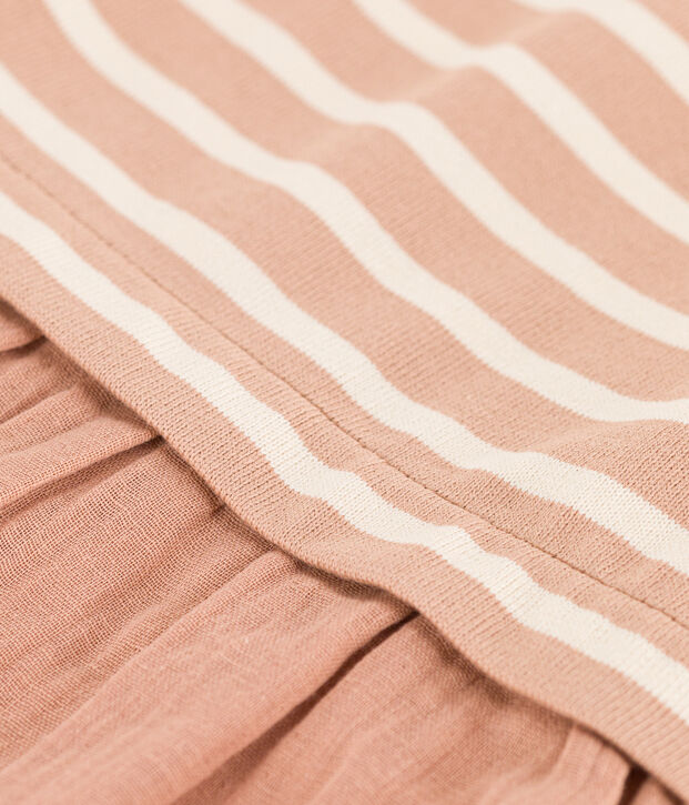 Abito a maniche corte beb&egrave; bimateriale. beige/ecru