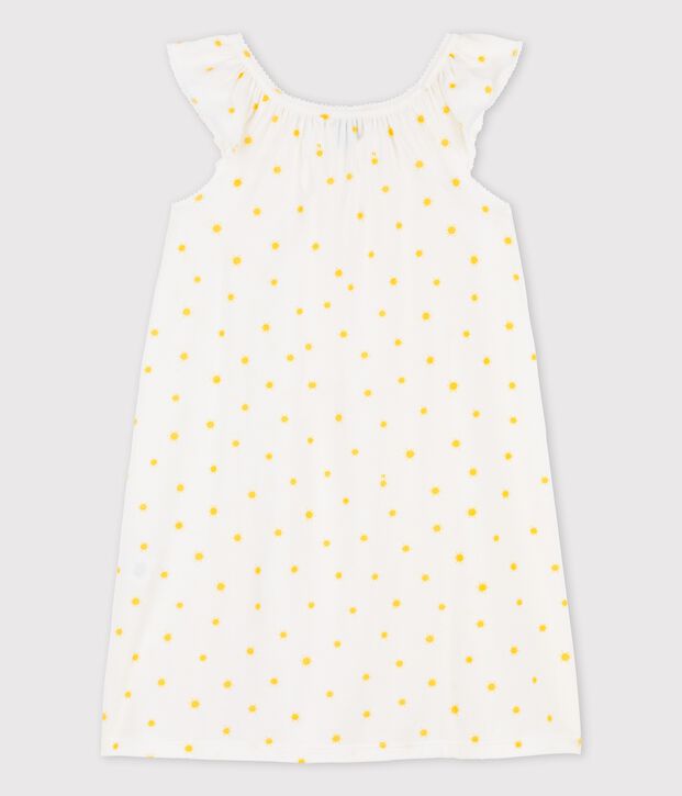 Camicia da notte a manica corta con soli bambina in cotone bianco/giallo