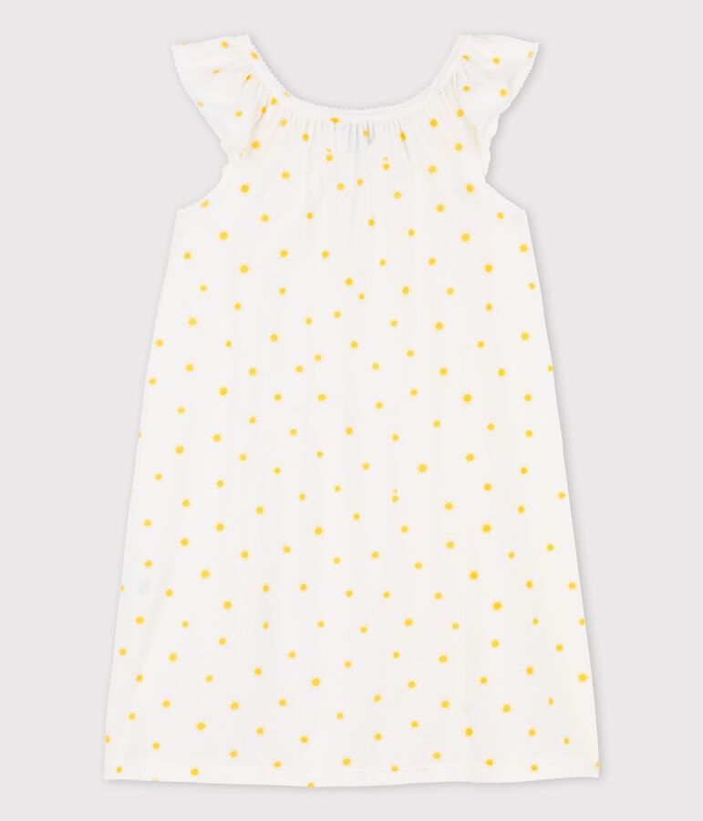 Camicia da notte a manica corta con soli bambina in cotone bianco/giallo