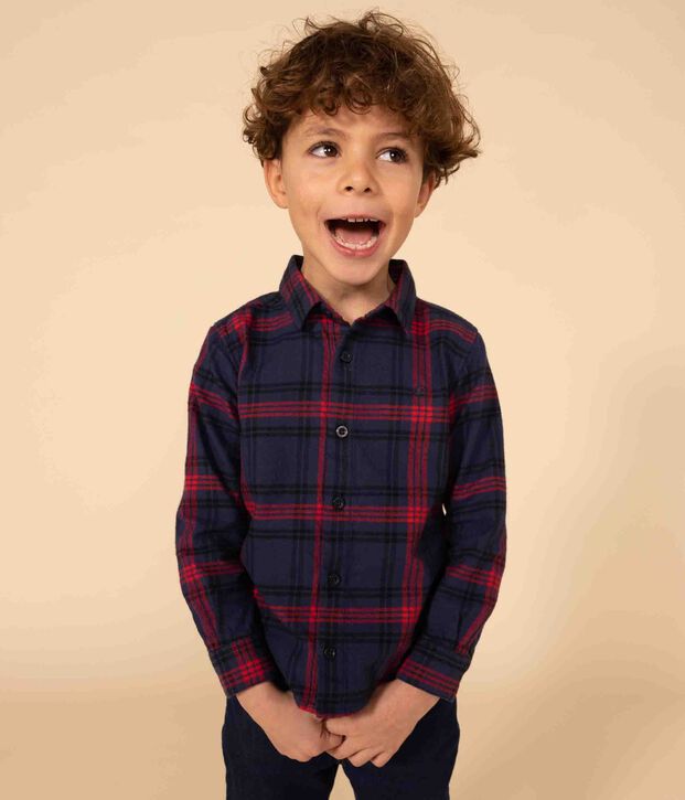 Camicia a quadri in flanella di cotone bambino blu/multicolore