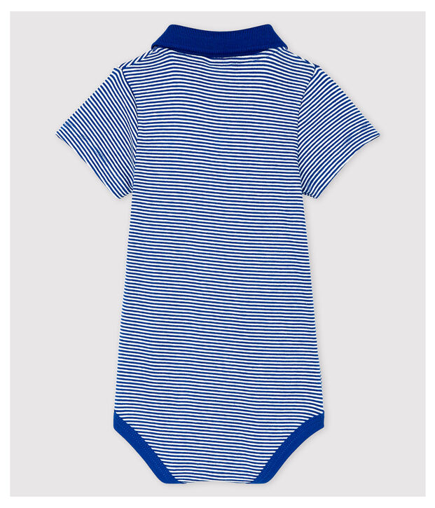 Body collo ricamato in cotone beb&egrave; maschio blu/bianco