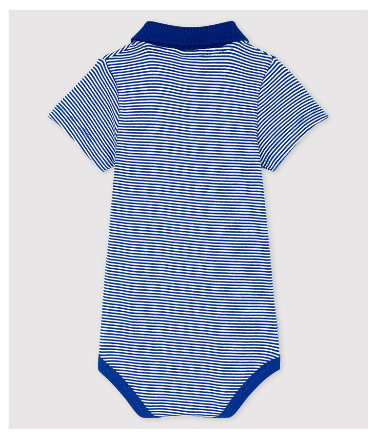 Body collo ricamato in cotone beb&egrave; maschio blu/bianco