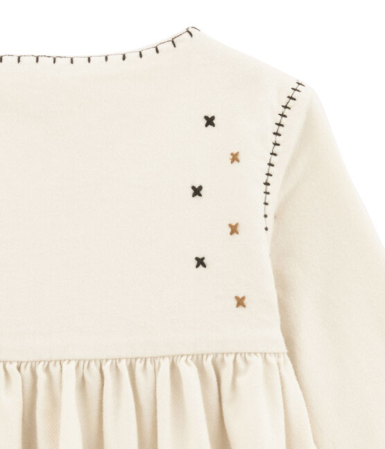 Abito ricamato a maniche lunghe per bambina bianco MARSHMALLOW