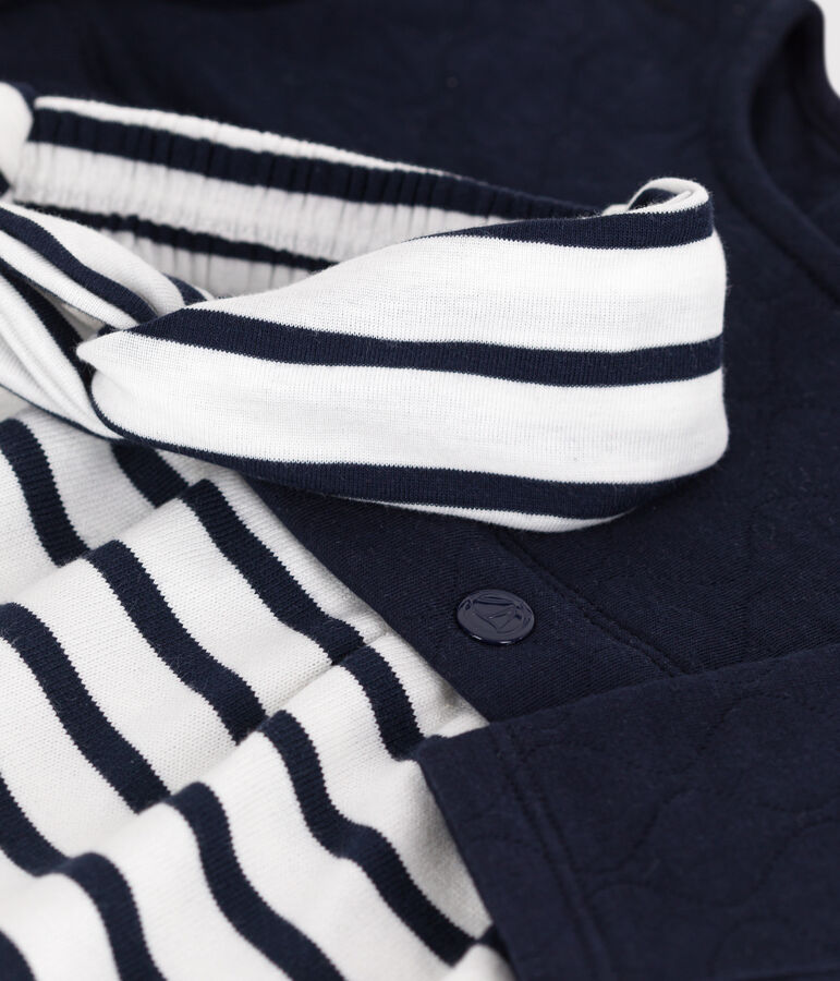 Set composto da abito a maniche lunghe in tubique e cotone e fascia in tessuto a costine abbinata neonato multicolore