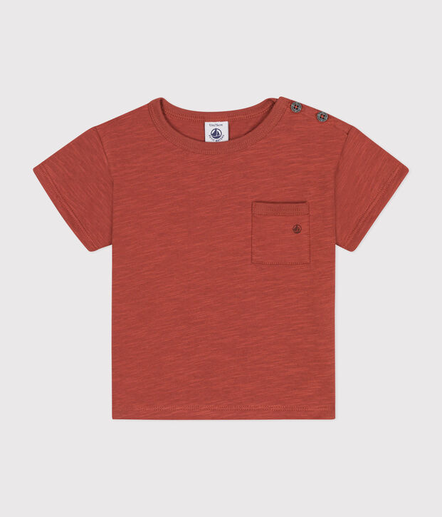 T-shirt beb&egrave; a maniche corte in jersey fiammato marrone
