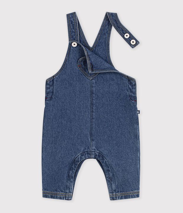 Salopette lunga in denim on tasca a cuore neonata blu