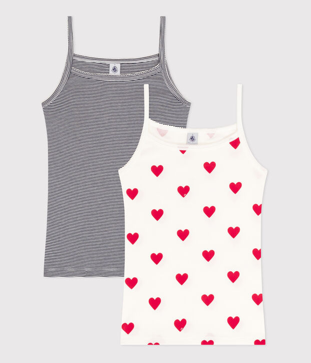 Confezione da 2 canottiere con spalline in cotone donna motivo cuore multicolore
