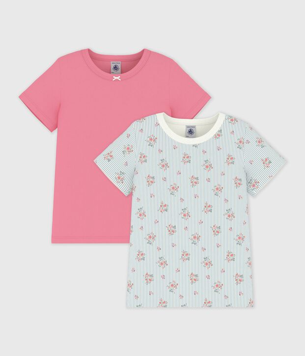 Set di T-shirt a maniche corte in cotone con stampa a fiori bambina multicolore