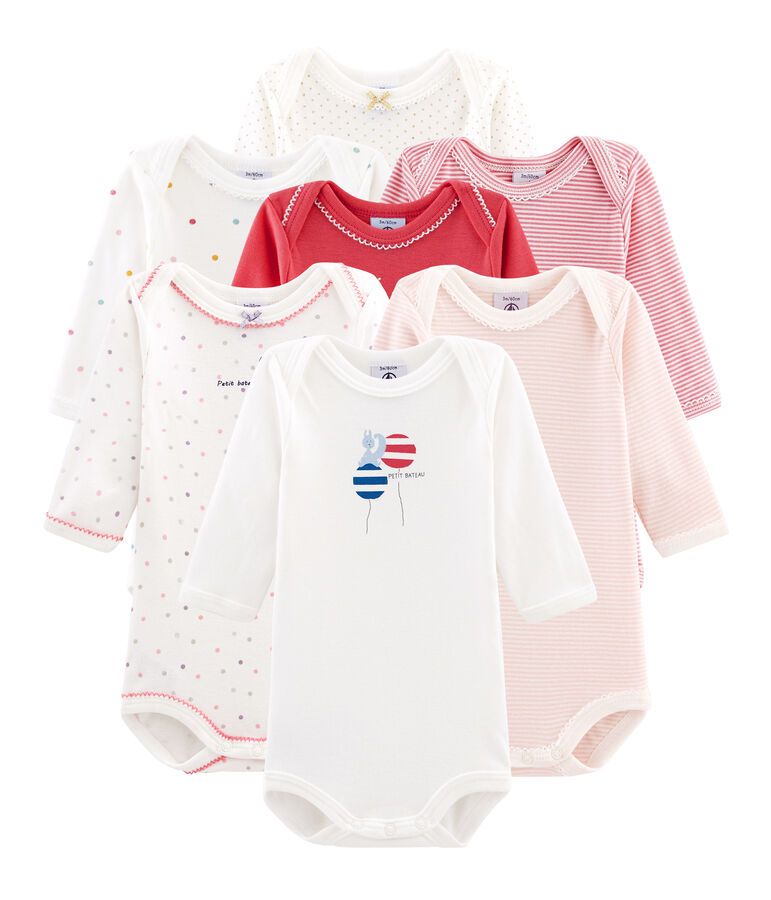 Pochette a sorpresa contenente 7 body a maniche lunghe per femminucce multicolore