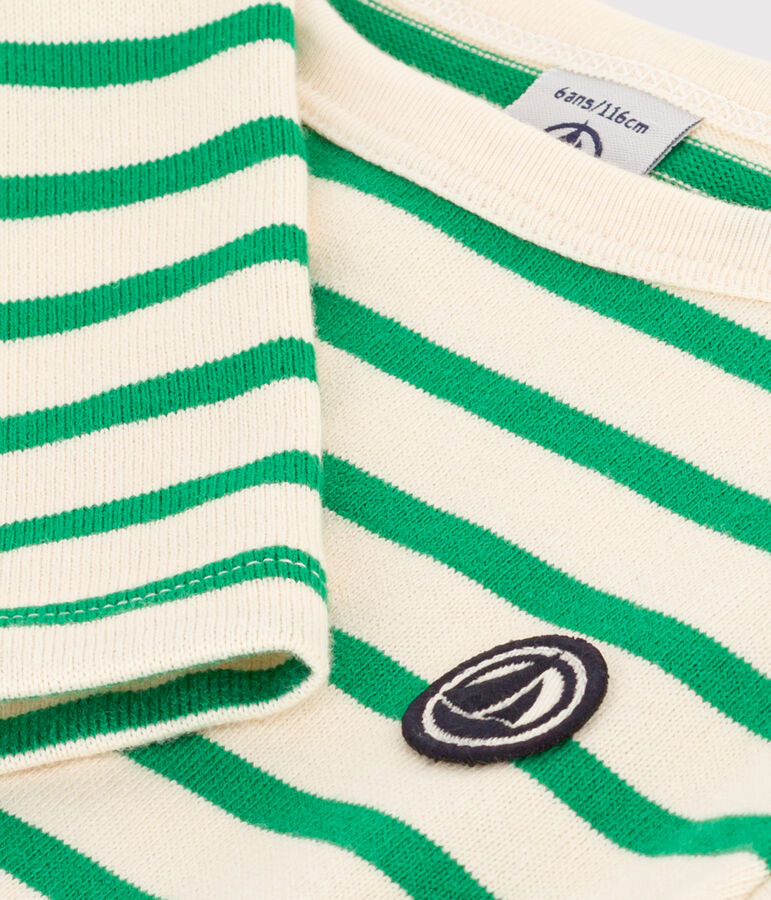 Marini&egrave;re bambino in cotone spesso ecru/verde