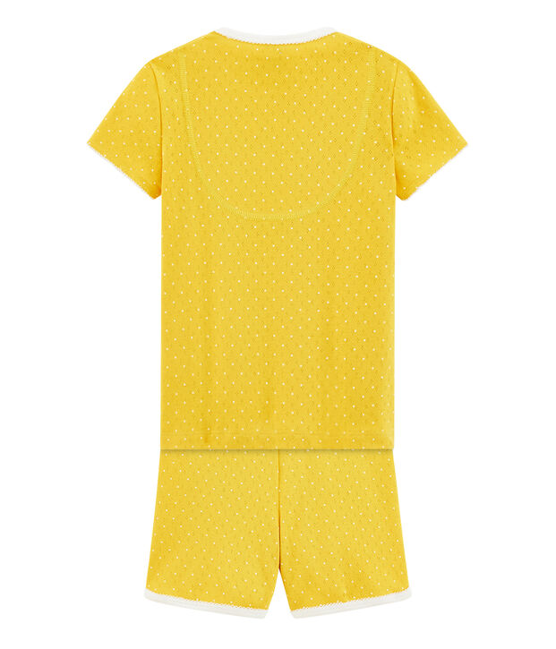 Pigiama corto bambina a costine giallo/bianco