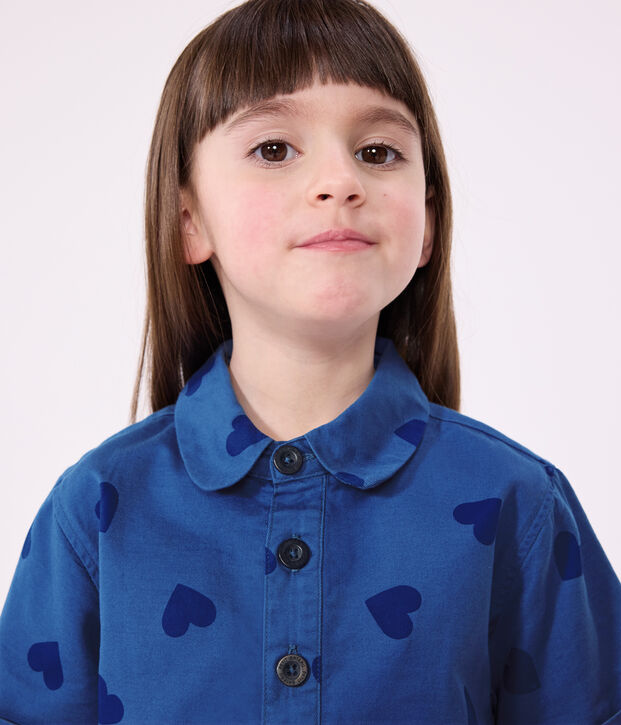 Abito a maniche corte in cotone a cuori bambina blu/blu