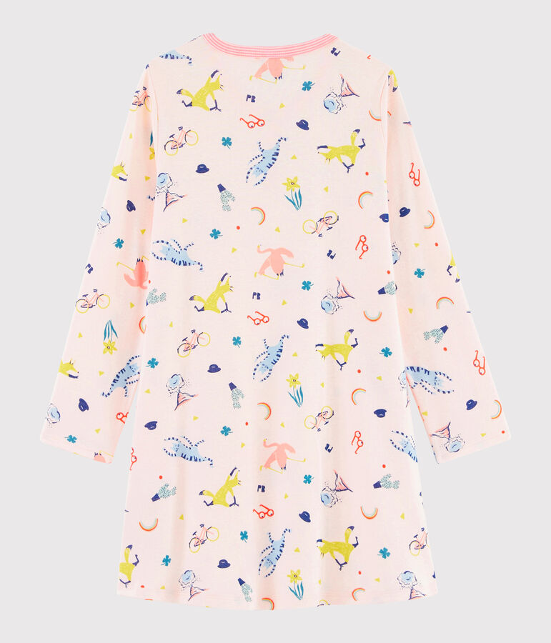 Camicia da notte fantasia bambina a costine rosa/multicolore