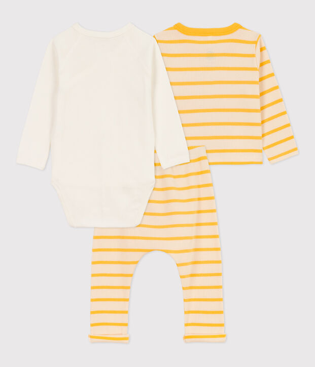 Tutina a righe marini&egrave;re beb&egrave; in cotone ecru/giallo