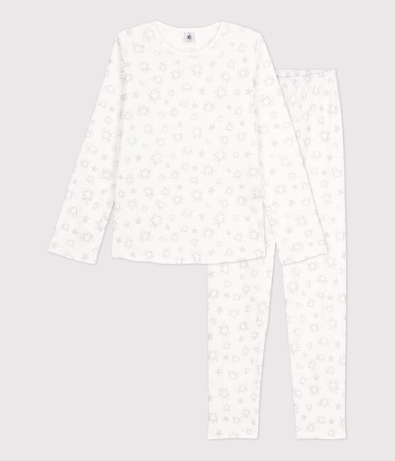 Pigiama ragazza fantasia a stelle in cotone bianco MARSHMALLOW/bianco MULTICO