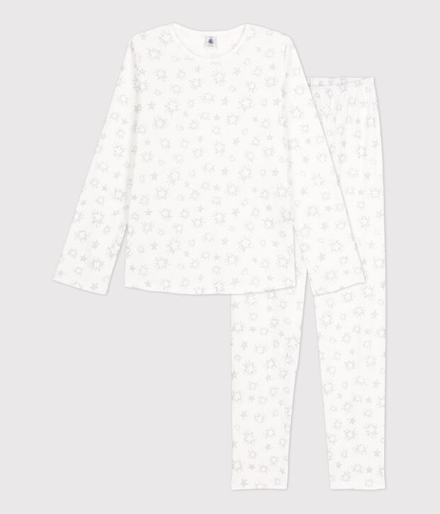 Pigiama ragazza fantasia a stelle in cotone bianco/multicolore