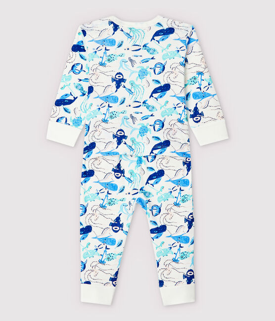 Tutina pigiama senza automatici fondali marini bebè in cotone bianco MARSHMALLOW/bianco MULTICO