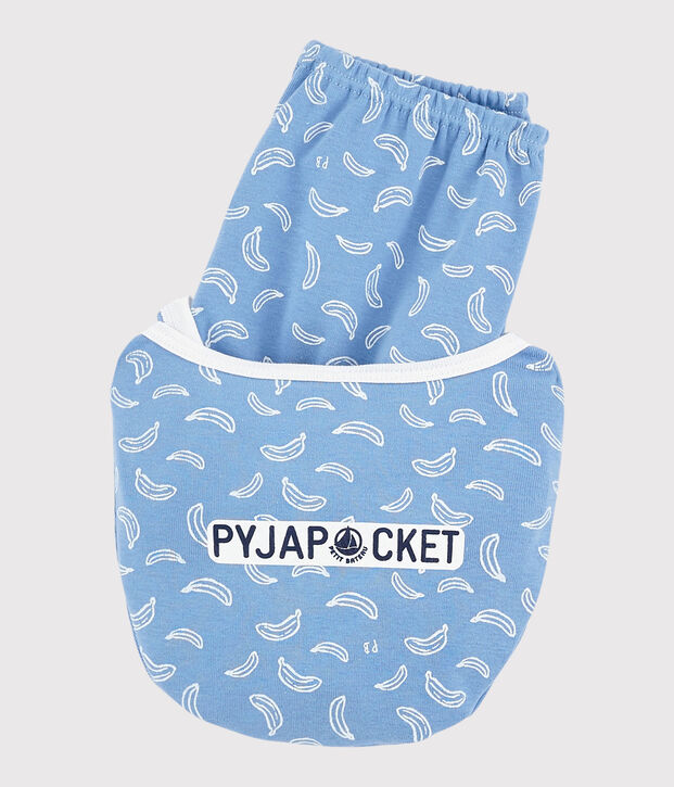 Pigiama corto fantasia banane bambino-bambina in cotone blu/bianco