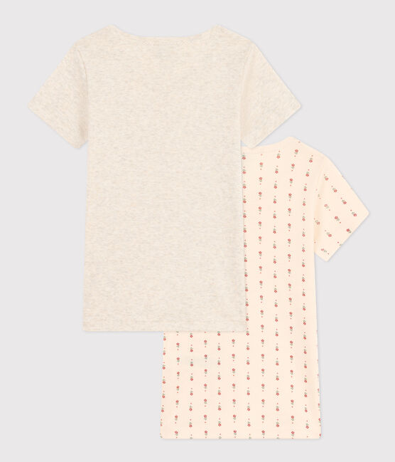 Confezione da 2 t-shirt bambina a maniche corte in cotone a fiori variante 1