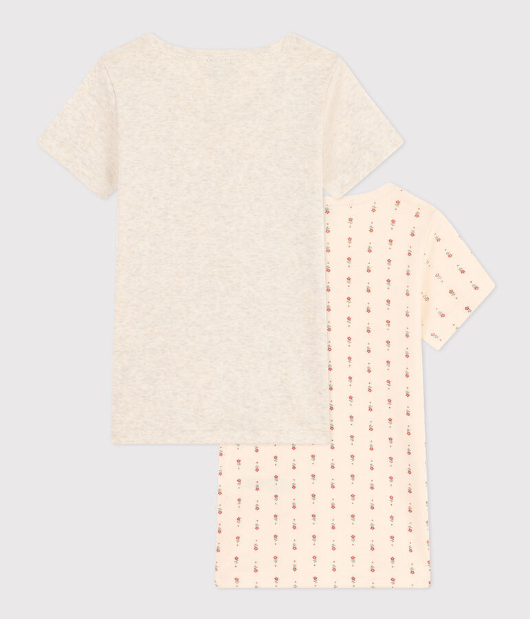 Confezione da 2 t-shirt bambina a maniche corte in cotone a fiori multicolore