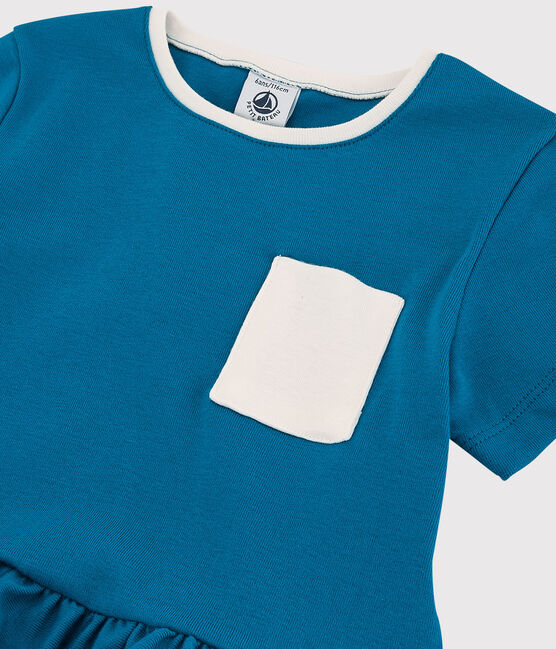Abito manica corta in cotone bambina blu MYKONOS