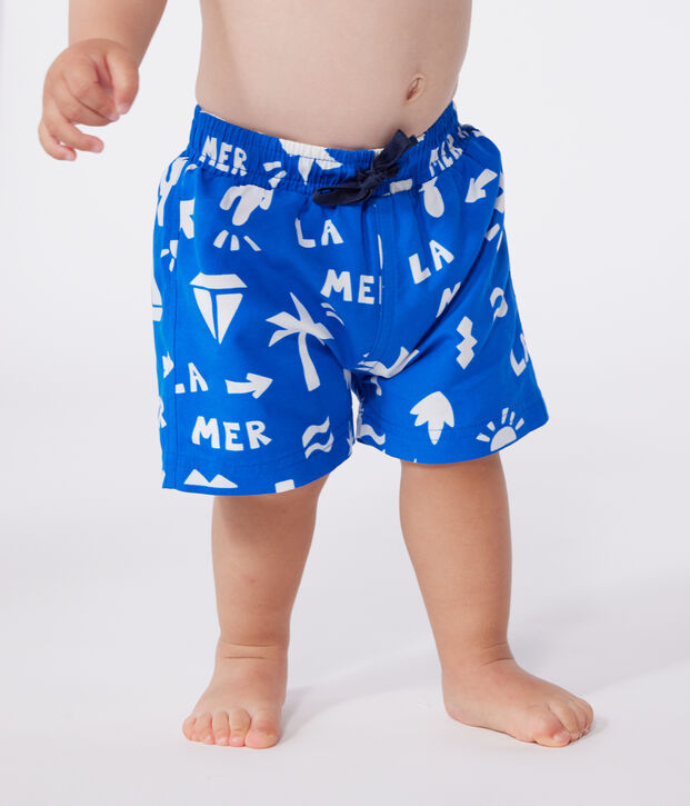 Shorts da bagno con stampa spiaggia neonato blu/bianco