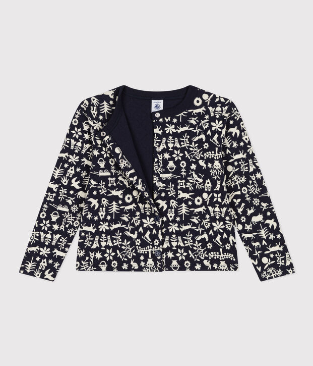 Cardigan fantasia in tubique trapuntato bambina blu/ecru