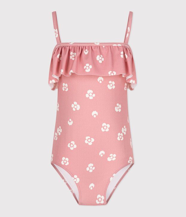 Costume da bagno intero a fiori bambina rosa/bianco