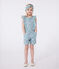 Tutina in cotone senza maniche a fiori bambina blu PAUL/bianco MARSHMALLOW