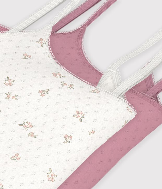 Set di canotte con spalline in cotone traforato a fiori donna multicolore